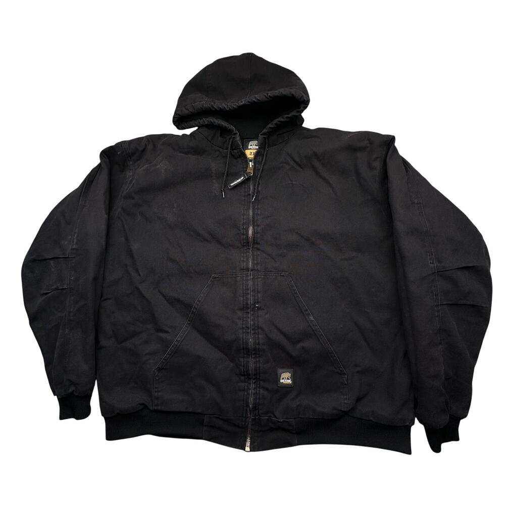 Berne HJ51 Heritage Duck Hooded Jacket Mens 2XL Black Full Zip Canvas Work
